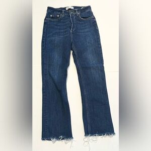 Zara The Dreed Flare Raw Hem High Waisted Jeans Blue Denim Size 4 Button Fly